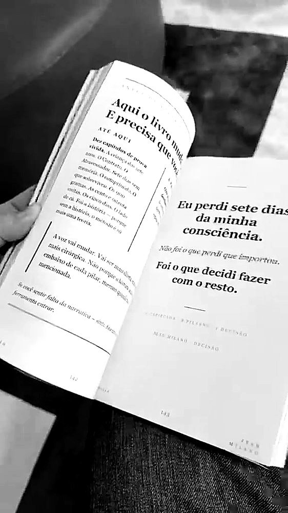Página com a frase: Eu perdi sete dias da minha consciência
